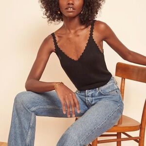 Reformation Wisteria Top Black Knit Tank Top